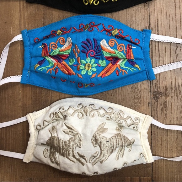 3 Pack Mexican Otomi Face Mask Embroidered Animals - Picture 3 of 5